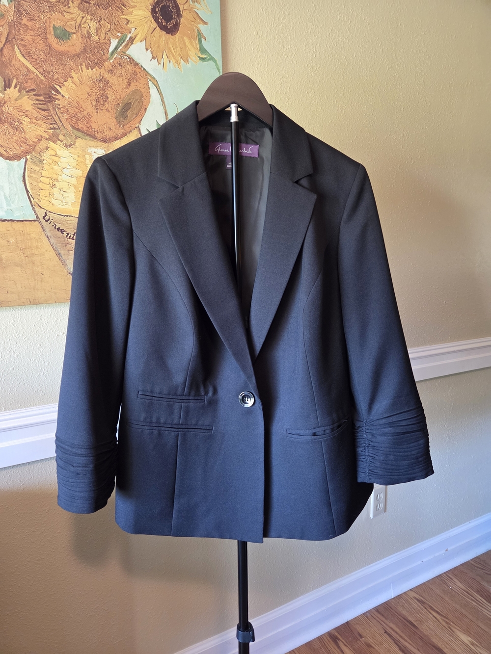 Gloria Vanderbilt Black Single-Button 3/4 Sleeve Women's Blazer